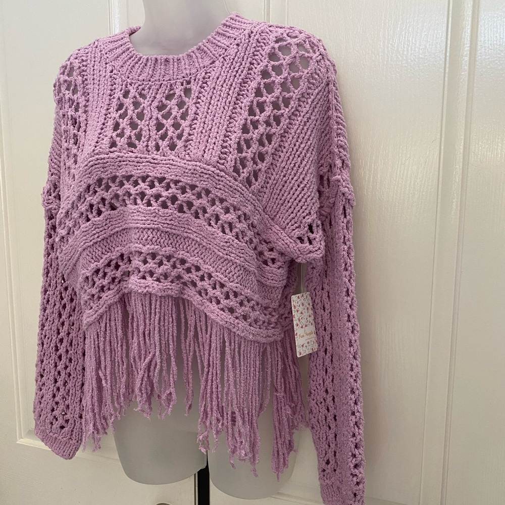 NEW wTag-FREE PEOPLE Lilac Fringe Sweater XS - Picture 2 of 3